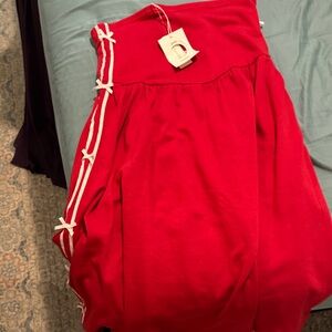 Anthropologie Red Midi Dress with White Bow Details